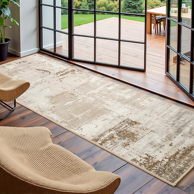 HOMORE 2x8 Runner Rug for Kitchen Hallways Runners Rugs, Beige Long Rug Non Slip Washable Rugs for Entrway Soft Abstract Carpet for Entrance Bedroom Living Room Bathroom
