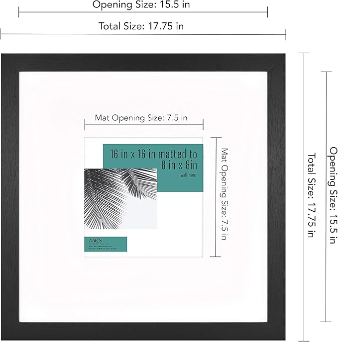 MCS Studio Gallery 16x16 Wood Poster Frame Black Woodgrain Engineered Wood, Vertical & Horizontal Wall Hanging Large Picture Frame for Photos, Posters & Art Prints (2-Pack)