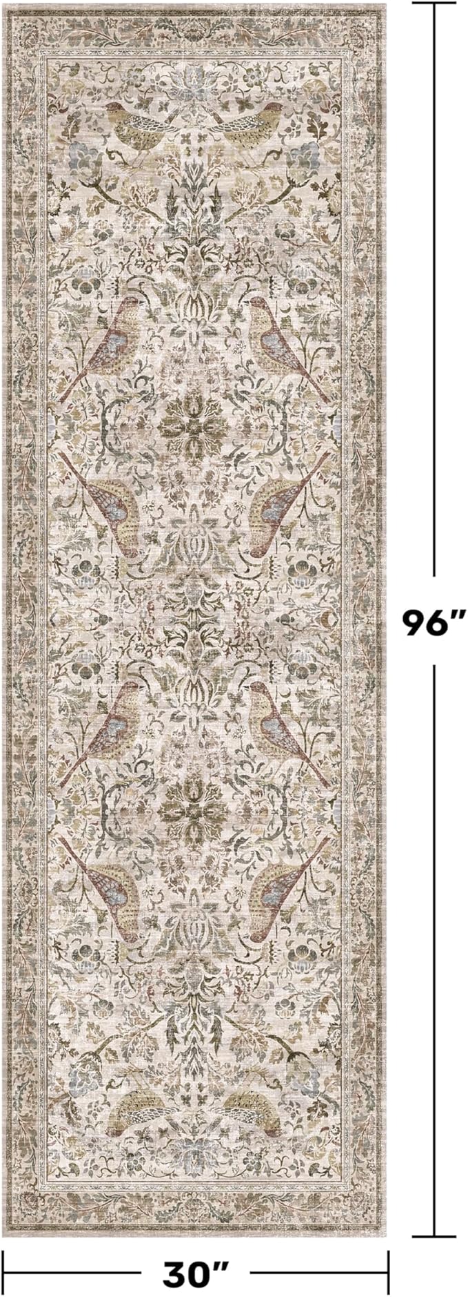 Boho 2'6"x8' Long Kitchen Runner Rugs Non Skid Washable, Stain Resistant Carpet Runners for Hallway 8ft, Low Pile Non Slip Rubber Backing Runner Rug for Kitchen, Traditional Floral Home Décor
