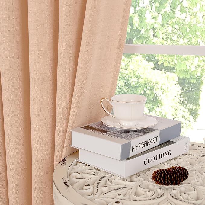 YoungsTex Peach Linen Curtains 84 Inch Length for Living Room Spring Decor, Light Filtering Drapes with Bronze Grommet Boho for Dining Bedroom Window Privacy, 2 Panels, 52 x 84 Inch