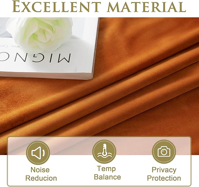 StangH Orange Curtains Velvet - Extra Long Living Room Curtains 108 inches Long, Thermal Insulated Noise Reducing Window Panels for Bedroom, W52 x L108, 2 Panels