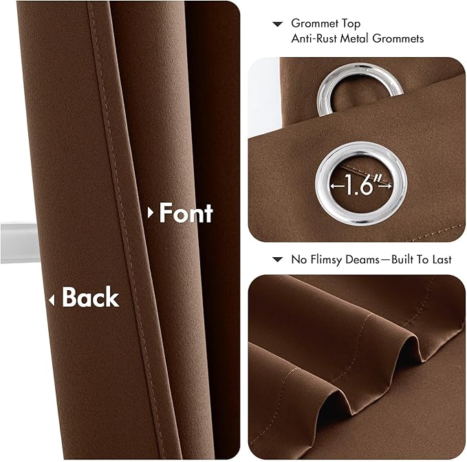 MIULEE Mocha Brown Blackout Curtains for Bedroom Living Room 72 Inches Long 2 Panels, Thermal Insulated Room Darkening Drapes Grommet Noise Reducing Light Blocking Window Treatments 40x72 Inch