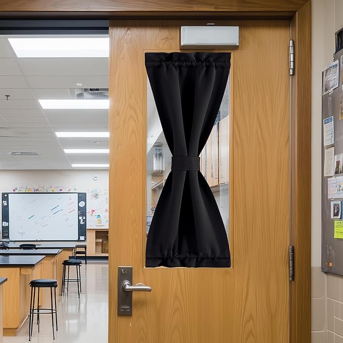 NICETOWN Blackout Classroom Window Curtain, Privacy Tie Up Shade Thermal Insulated Small Curtain for Classroom/Sliding Door/Front Door, 1 Panel, 10 x 30 inches Long, Black
