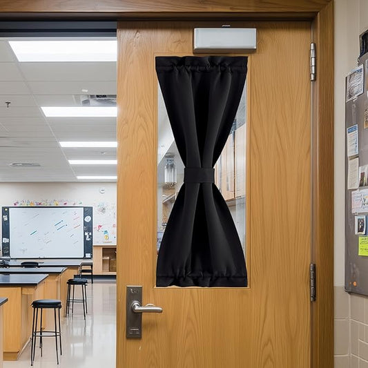 NICETOWN Blackout Classroom Window Curtain, Privacy Tie Up Shade Thermal Insulated Small Curtain for Classroom/Sliding Door/Front Door, 1 Panel, 10 x 30 inches Long, Black