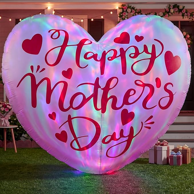 6.5FT Inflatable Happy Mother's Day Decorations, Father's Day Inflatable Double Side Decorations, Giant Hearts Built-in LED Lighted Blow Up Decoration Home Yard Outdoor Indoor Decor
