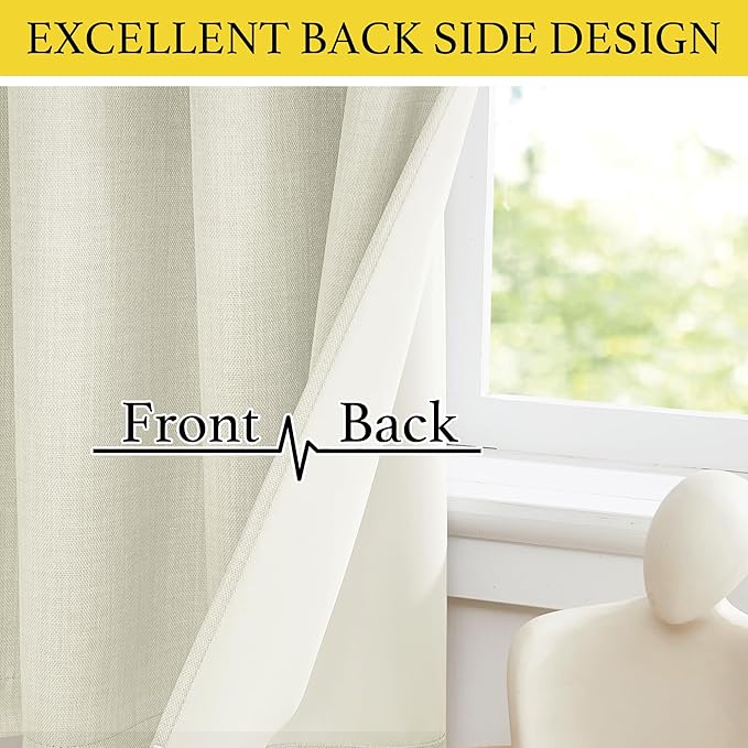 NICETOWN 36 inches Long Curtains for Short Window, Farmhouse Faux Linen Kitchen Valances for Cabinet, Small Tiers for Bathroom Window Covering, 2 Panels, 34" W x 36" L, Natural