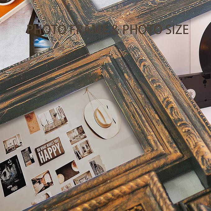 HELLO LAURA - 4x6 Picture Frame Collage With 18 Openings for Wall - Large Photo Frame Collage Wall Decor for Living Room Bedroom - Rusted Gold