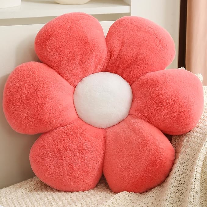 CANGHI Dusty Pink Flower Pillow 15.7 inch Flower Shaped Throw Pillows Daisy Plush Pillow Floor Pillows Seat Cushion Cute Aesthetic Decorative Throw Pillows for Bed Home Sofa Chair Couch Decor