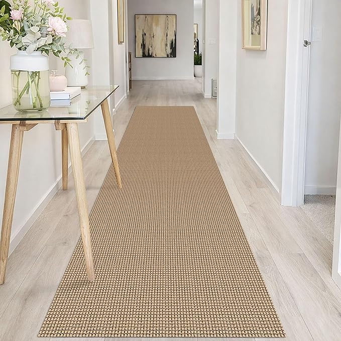 IOHOUZE Washable Runner Rug 2.6x10 Non Slip Rubber Backed Long Hallway Runner Entryway Runner Indoor, Kitchen Rugs Woven Cotton Floor Carpet for Hall Entrance, Orange/Tan/Brown