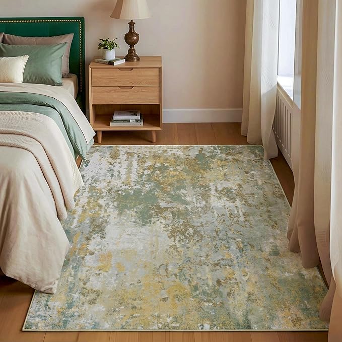 Entryway Rug 3x5 Green Door Mat Indoor Entrance 36x60, Washable Small Throw Rugs for Kitchen Floor, Entry, Front Door, Bedroom Bedside, Non-Slip Low Pile Stain & Fade Resistant, Sage Green