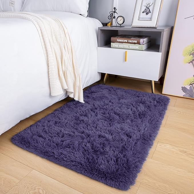 Noahas Fluffy Taro Purple Rugs for Bedroom Girls,Door Mat Indoor Entrance,2x3 Shaggy Small Non-Slip Entryway Entry Area Rugs,Soft Bedside Throw Kids Carpet Home Decor