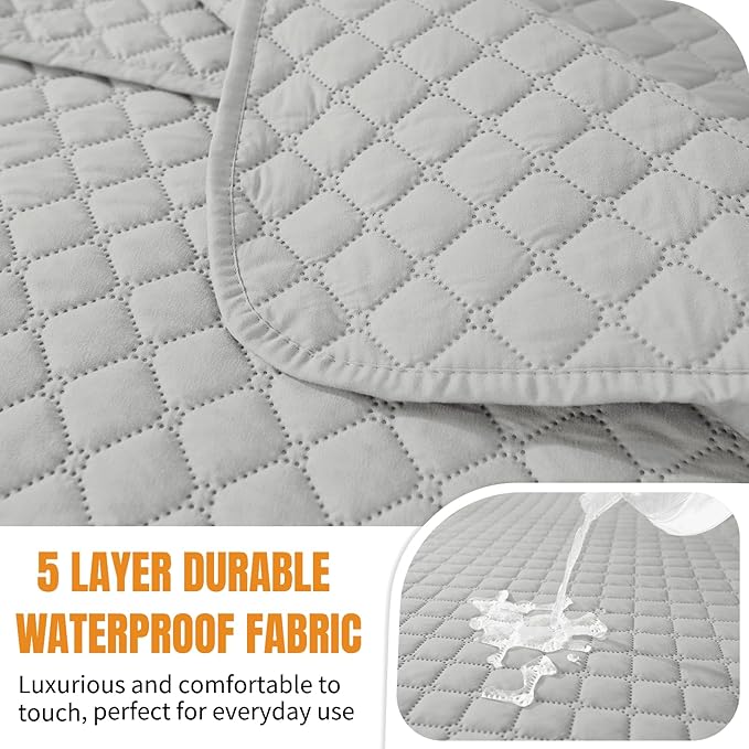 XINEAGE Water Resistant Recliner Cover, 3 seat Recliner Sofa Covers with Pockets, Quilted Thick Recliner Protector Cover for Dog Pets with Non Slip Backing and Strap (Recliner Sofa, Light Gray)