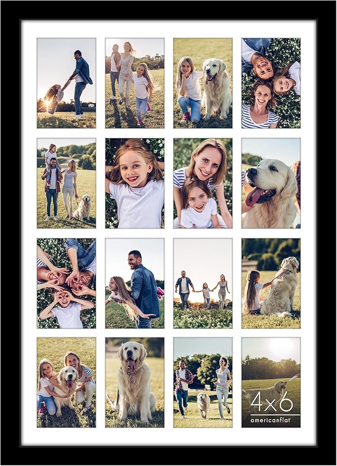 Americanflat 4x6 Collage Picture Frame with Polished Plexiglass - Multi Picture Frames Fit Sixteen 4x6 Photos or Use as One 18x26 Poster Frame for Wall Display - Signature Collection - Black