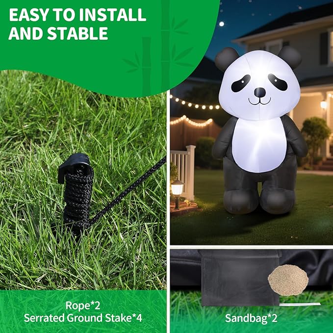 6 Feet Tall Inflatable Panda Decorations – Blow Up Outdoor Lawn Decor with LED Light, Cute Standing Panda Inflatable for Yard, Outside, Indoor, Holiday Party and Christmas Decorations
