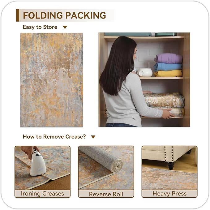 Entryway Rug 2x3 Beige Gold Door Mat Indoor Entrance 24x36, Washable Small Throw Rugs for Kitchen Floor, Entry, Front Door, Bedroom Bedside, Non-Slip Low Pile Stain & Fade Resistant, Abstract