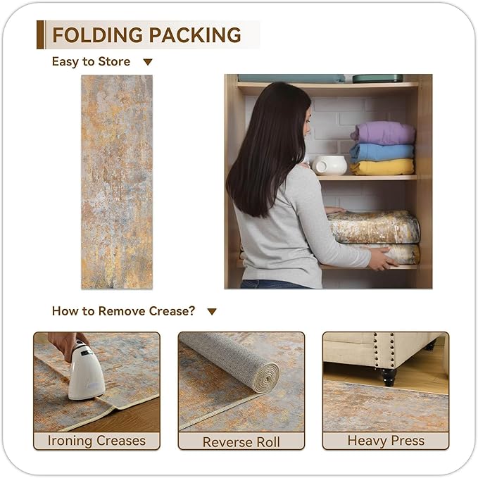 Beige Gold Rug Runners for Hallways Kitchen Non Slip Washable 2x6 Entryway Runner Rugs with Rubber Backing 6ft Long Carpet Runner for Laundry Room Bedroom, Low Pile Stain & Fade Resistant