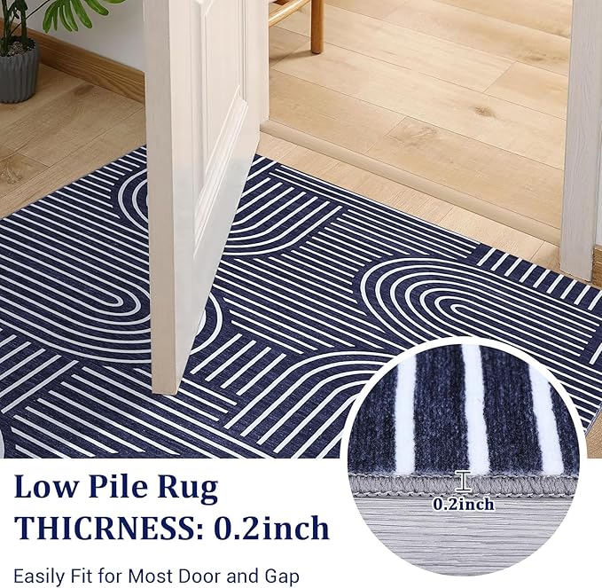 ROYHOME Modern Rug 2x6 Runners for Hallways, Abstract Kitchen Runner Rugs Non Slip Bath, Rainbow Washable Runner Rug for Bedroom, Soft Long Rugs for Entryway Bathroom Laundry Dorm, Blue