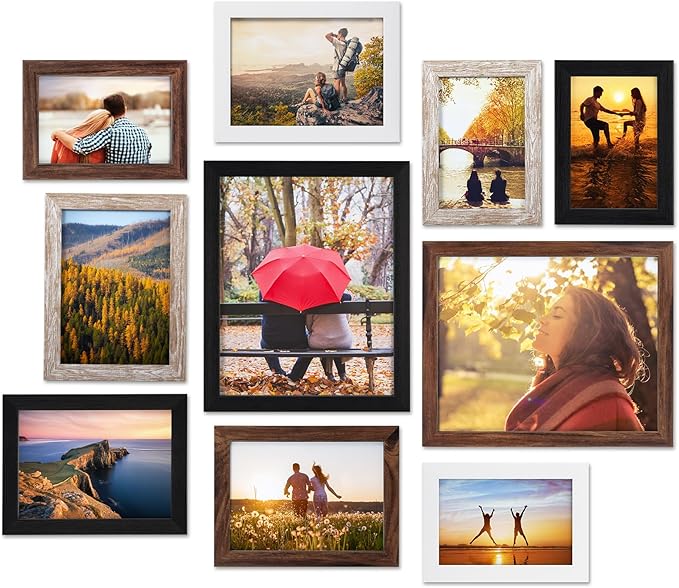 Giftgarden 4 Colors Picture Frames for Multiple Sizes Photos, Four 4x6, Four 5x7, Two 8x10, Assorted Gallery Frame Collage for Wall or Tabletop, Set of 10