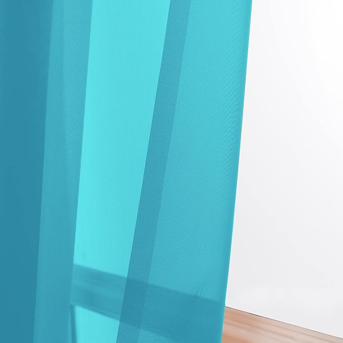 OWENIE Sheer Curtain 90 Inches Long 2 Panels Set for Living Room Bedroom, Light Filtering Rod Pocket Clear Sheer Curtain 2Pcs, Each 42" W x 90" L, Turquoise