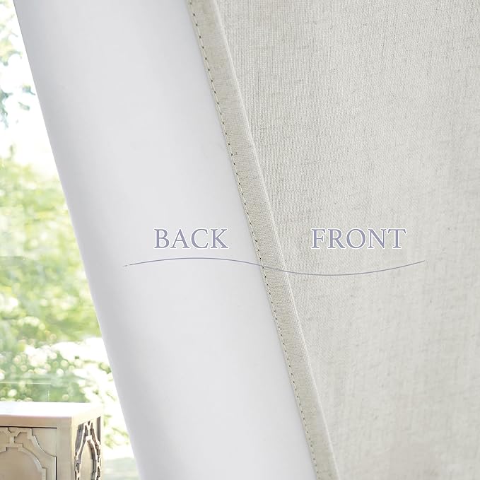 RYB HOME 100% Blackout Tricia Door Curtains, Linen Textured Blend Thermal Insulating Privacy French Door Window Tie Up Shades Sidelight Curtains for Kitchen, W 34 x L 40 inches, Linen, 1 Panel