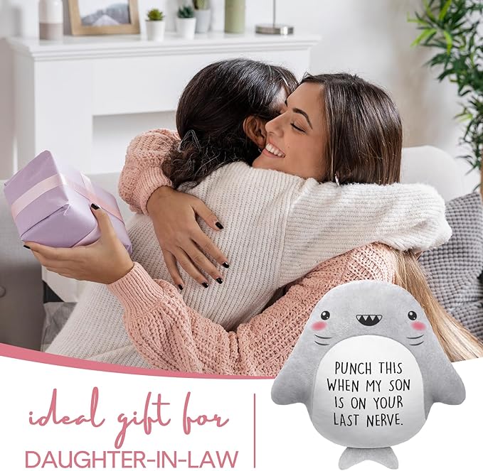 Funny Daughter in Law Gifts - Novelty Cute Shark Pillow- Mothers Day/Wedding/Bridal Shower/Birthday Gifts for Daughter in Law, Future DIL, Sons Girlfriend, 15”×15”