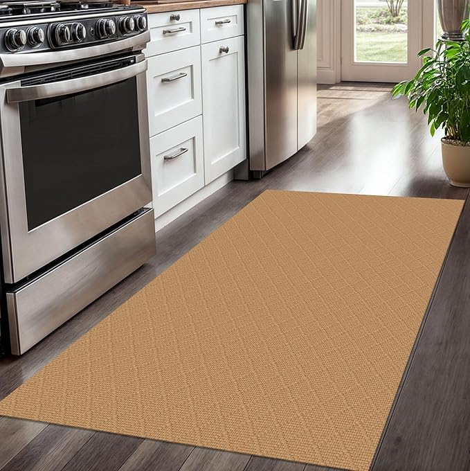 KOZYFLY Washable Entryway Rug 3x5 Ft Area Rugs Cotton Rubber Backed Throw Rugs Indoor Door Mat Floor Carpet for Front Entrance Bathroom Kitchen Living Room Kitchen Rugs Braided, Warm Tan