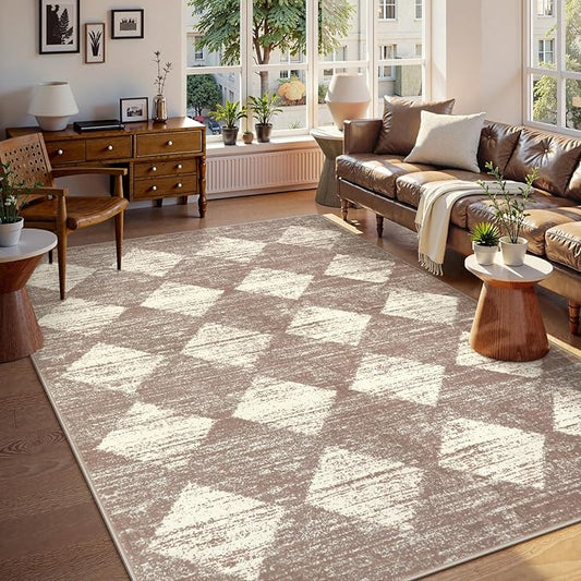 Lahome Zelie Machine Washable Rugs 6x9, Soft Beige Rugs for Bedroom Aesthetic Non Slip Living Room Rug Dining Room Carpet for Under Table, Moroccan Trellis Indoor Carpet for Dorm Apartment Playroom