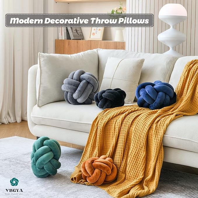 Knot Pillow Ball, Soft Home Decorative Throw Pillows Cushion, Round Changeability Knotted Pillows, Modern Home Handmade Cushions for Bedroom, Sofa, Couch (8 Inch, Dark Gray)