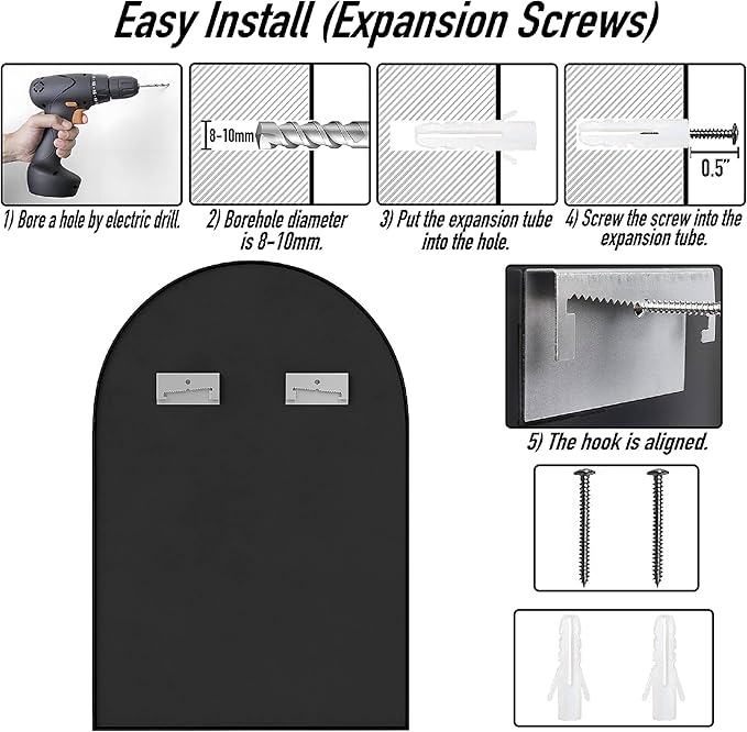 SCWF-GZ 36x24 Arch Mirror Rectangle Full Length Wall Mounted Hanging or Against Wall Metal Aluminium Alloy Frame Dressing Make-up Mirrors for Entryway Bedroom Bathroom Living Room 36 24 inch Black