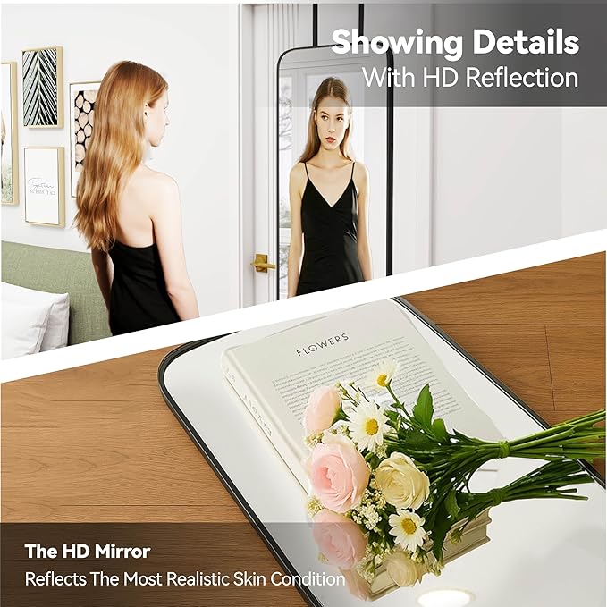 SCWF-GZ 57x20 Door Hanging Full Length Mirror, Floor Stand (Height 5.7ft just Body in1.3ft) Wall Mounted Metal Frame Rectangle Dressing Mirrors for Bedroom Living Room 57 inch Black
