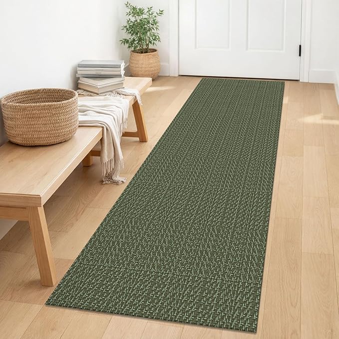 IOHOUZE Washable Runner Rug 2x6 Non Slip Runners for Hallways Entryway Runner Indoor, Kitchen Rugs Woven Cotton Floor Carpet for Kitchen Hall Entrance Bedroom, Olive Green/Dusty Green