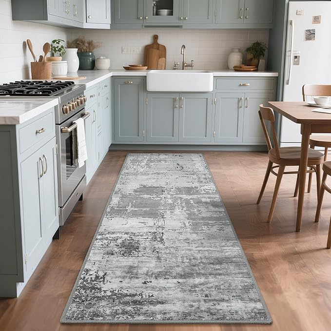 HOMORE 2x6 Runner Rug for Kitchen Hallways Runners Rugs,Grey Area Rug Non Slip Washable Rugs for Entrway Soft Abstract Carpet for Entrance Bedroom Living Room Bathroom Dorm