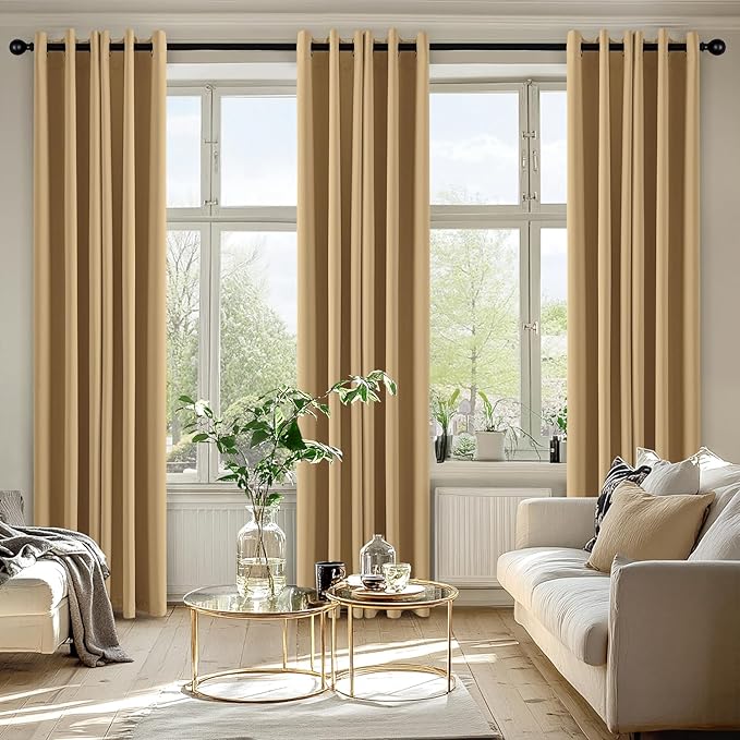 MIULEE Gold Blackout Curtains for Bedroom Living Room 72 Inches Long 2 Panels, Thermal Insulated Room Darkening Drapes Grommet Noise Reducing Light Blocking Window Treatments 40x72 Inch
