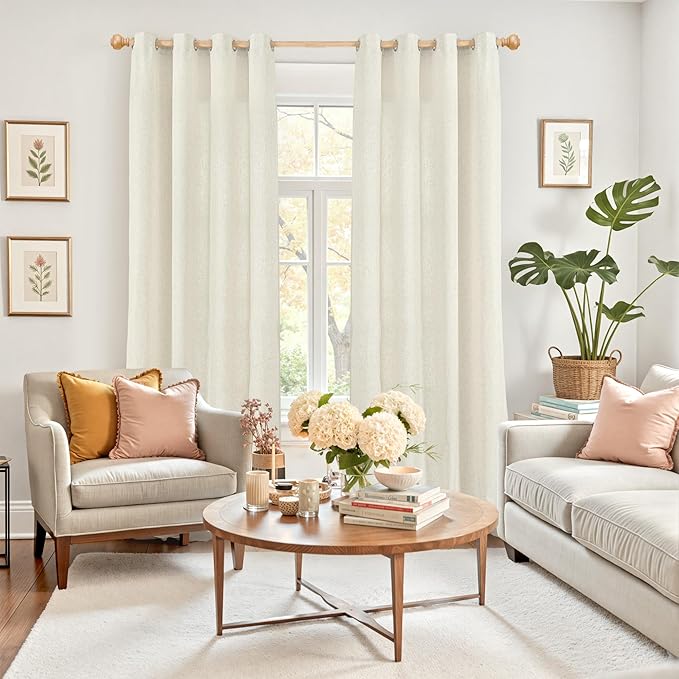YoungsTex Natural Linen Curtains 84 Inch Length 2 Panels Set - Light Filtering Drapes with Grommet Window Treatments for Bedroom Living Room Privacy Protection, 52 X 84 Inch