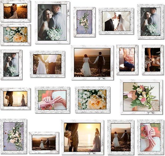 Namalu 20 Pcs Gallery Wall Frames Set Rustic Picture Frames Collage Assorted Photo Wall Decor Pack for Hanging or Tabletop Display Multi Sizes with 8 x 10, 5 x 7, 4 x 6 (White)