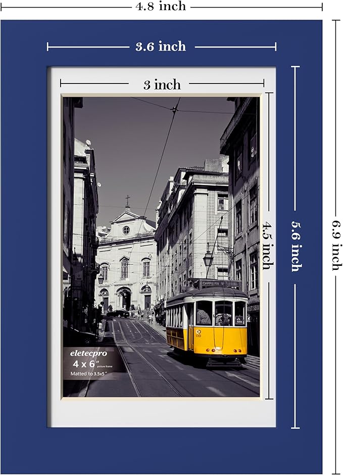 eletecpro 4x6 Picture Frames Set of 10, Picture Frame Collage Wall Decor Display 3.5x5 Photo with Mat or 4x6 without Mat, Home Decor Gallery Frame for Table Top or Wall Mounting, Blue