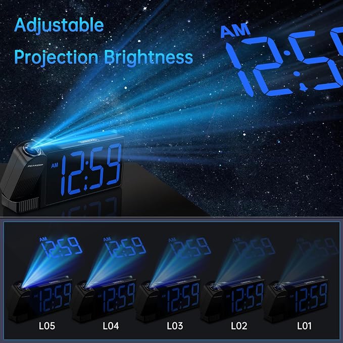 Peakeep Projection Alarm Clock for Bedroom Ceiling with Colorful Nightlight - Image 3