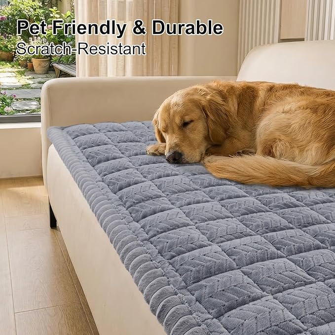 Smiry Non Slip Couch Covers for Dogs, Fuzzy Pet Couch Covers for 2 Cushion Sofa Pet Friendly, Soft Sofa Loveseat Slipcovers Cushion Furniture Protector Washable (Grey, 27.6" x 47")