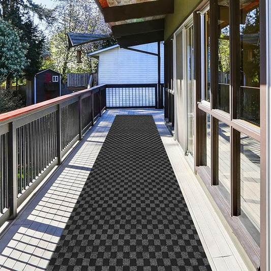 Runner Rug 4 ft x 44 ft Carpet Runners, Indoor/Outdoor Hallway Kitchen Entryway Bedroom Area Rugs with Non-Slip Rubber Backing, Garage mat, Checkered Black, Custom