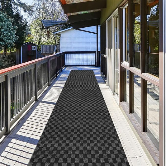 Runner Rug 4 ft x 79 ft Carpet Runners, Indoor/Outdoor Hallway Kitchen Entryway Bedroom Area Rugs with Non-Slip Rubber Backing, Garage mat, Checkered Black, Custom