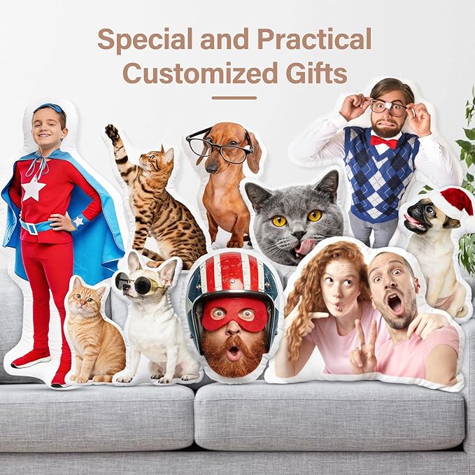 Custom Funny Throw Pillow for Men Women, Personalized Pet Face Pillow, White Elephant Gifts Photo Birthday Funny Gifts for Family Couple Pet