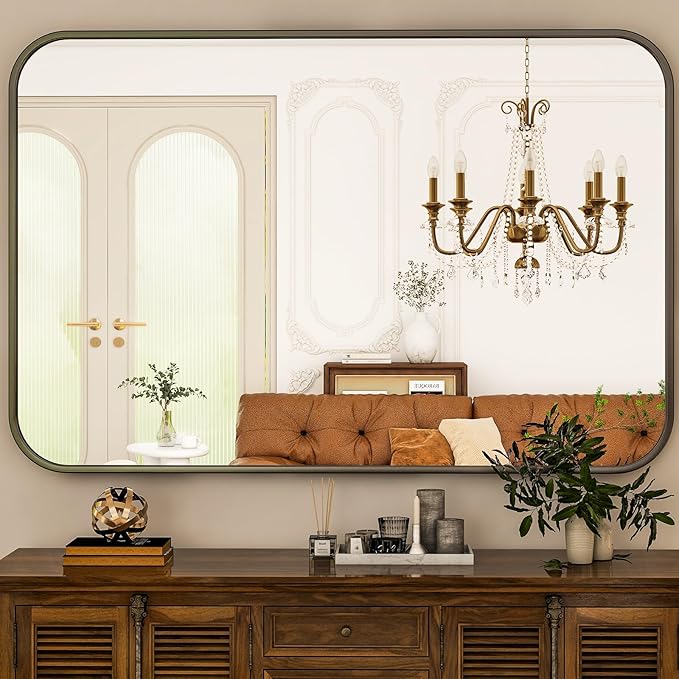 HARRITPURE Bathroom Mirror 48''x30'' - Black Wall Mirror for Over Sink, Aluminum Frame Rectangle Vanity Mirrors for Entryway Bedroom Living Room, Wall-Mounted Horizontally or Vertically