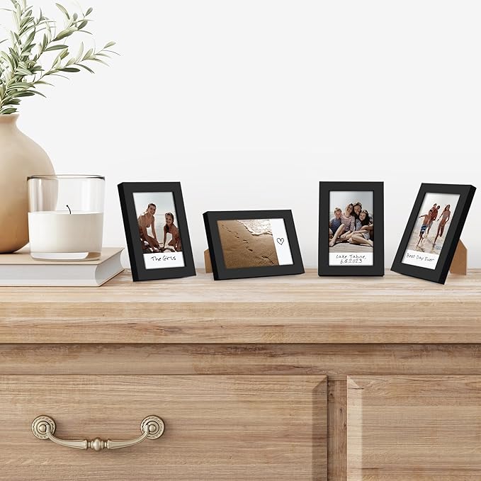 Americanflat 2x3 Picture Frame - Set of 4 - Use as 2x3 Frame for Instant-Print Photos - Black Mini Picture Frames for Tabletop and Wall Display with Shatter-Resistant Glass