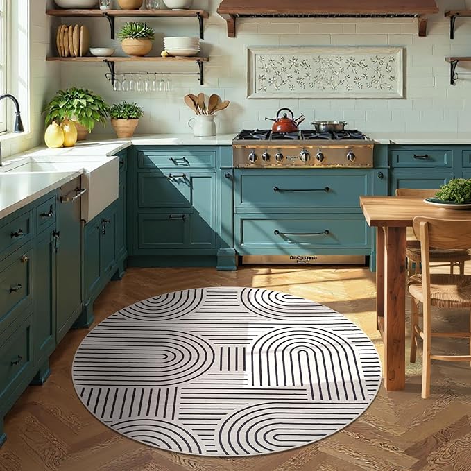Washable Rug 4ft Area Rugs for Living Room, Abstract Rug for Bedroom, Soft Rainbow Non Slip Throw Rugs with Rubber Back, Low Pile Stain Resistant Boho Geometric Carpet for Dining Room,LightCamel