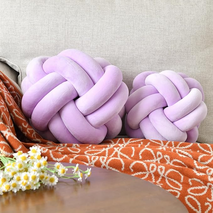 Knot Ball Pillow, Round Decorative Throw Pillows Cushion, 8 Inch Lilac Soft Plush Knotted Pillows Pillow, Modern Home Throw Knot Decorative Cushion