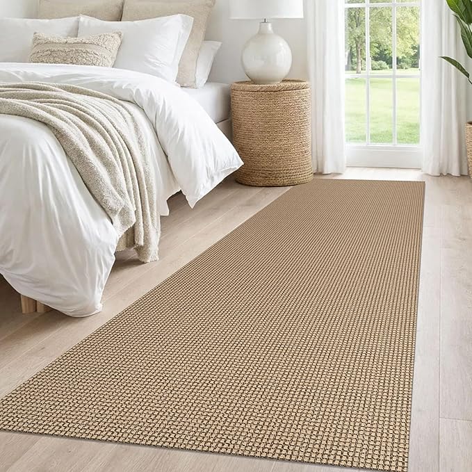 IOHOUZE Washable Runner Rug 2.6x8 Non Slip Rubber Backed Wide Hallway Runner Entryway Runner Indoor, Kitchen Rugs Woven Cotton Floor Carpet for Hall Bedroom, Orange/Tan/Brown