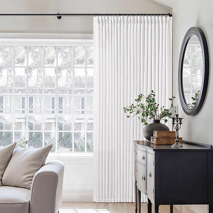 TWODRAPES Snow White Pinch Pleated Linen Curtains 92 Inches Long 2 Panels for Living Room Bedroom Memory Training Shaped Semi Sheer Pleat Drapes with Hooks Rings Light Filtering Window Curtain 40x92