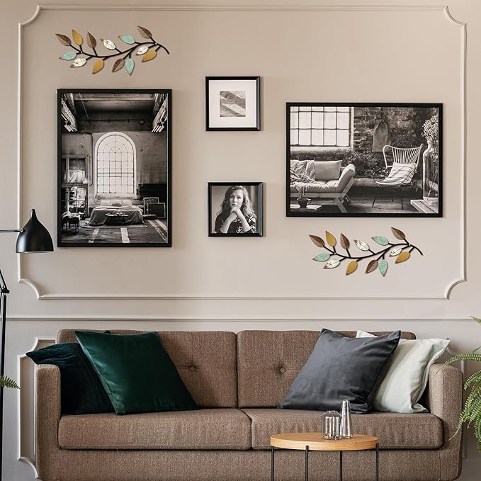 Zhengmy 2 Pieces Metal Tree Leaf Wall Decor Vine Olive Branch Leaf Wall Art Living Room, Hallway Wall Decor Outdoor Decoration(Bright Colors)