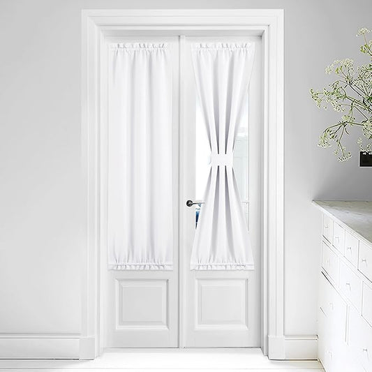 NICETOWN Pure White Front Door Curtains for Glass Window - Room Darkening Drape Energy Saving Thermal Insulated Drapery/Front Door Panel Including Adjustable Tie Back, 25 by 64 inch, 1 PC