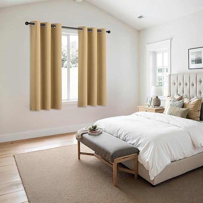 MIULEE Gold Blackout Curtains for Bedroom Living Room 45 Inches Long 2 Panels, Thermal Insulated Room Darkening Drapes Grommet Noise Reducing Light Blocking Window Treatments 40x45 Inch